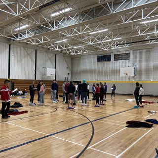 Gr. 11 students participating in First Nations Blanket Exercise